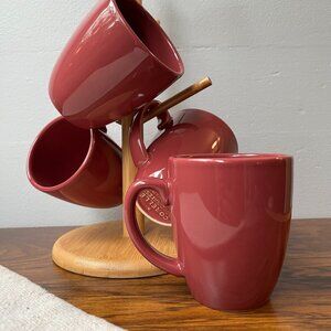 4 Stoneware Coffee Mugs Corelle Coordinates Burgundy Berry Solid Red 12 oz